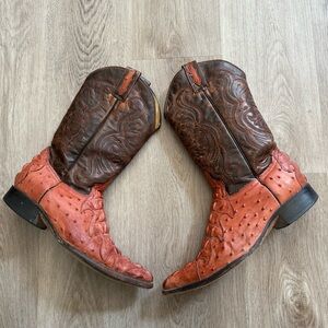 VTG Red Diamond Alligator & Ostrich Exotic Leather Cowboy Boots Western Mens 8.5